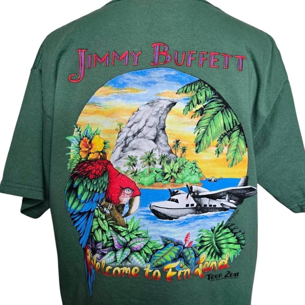 Jimmy Buffett Welcome To Fin Land Tour 2011 Parrot Sea Plane T-Shirt Green L